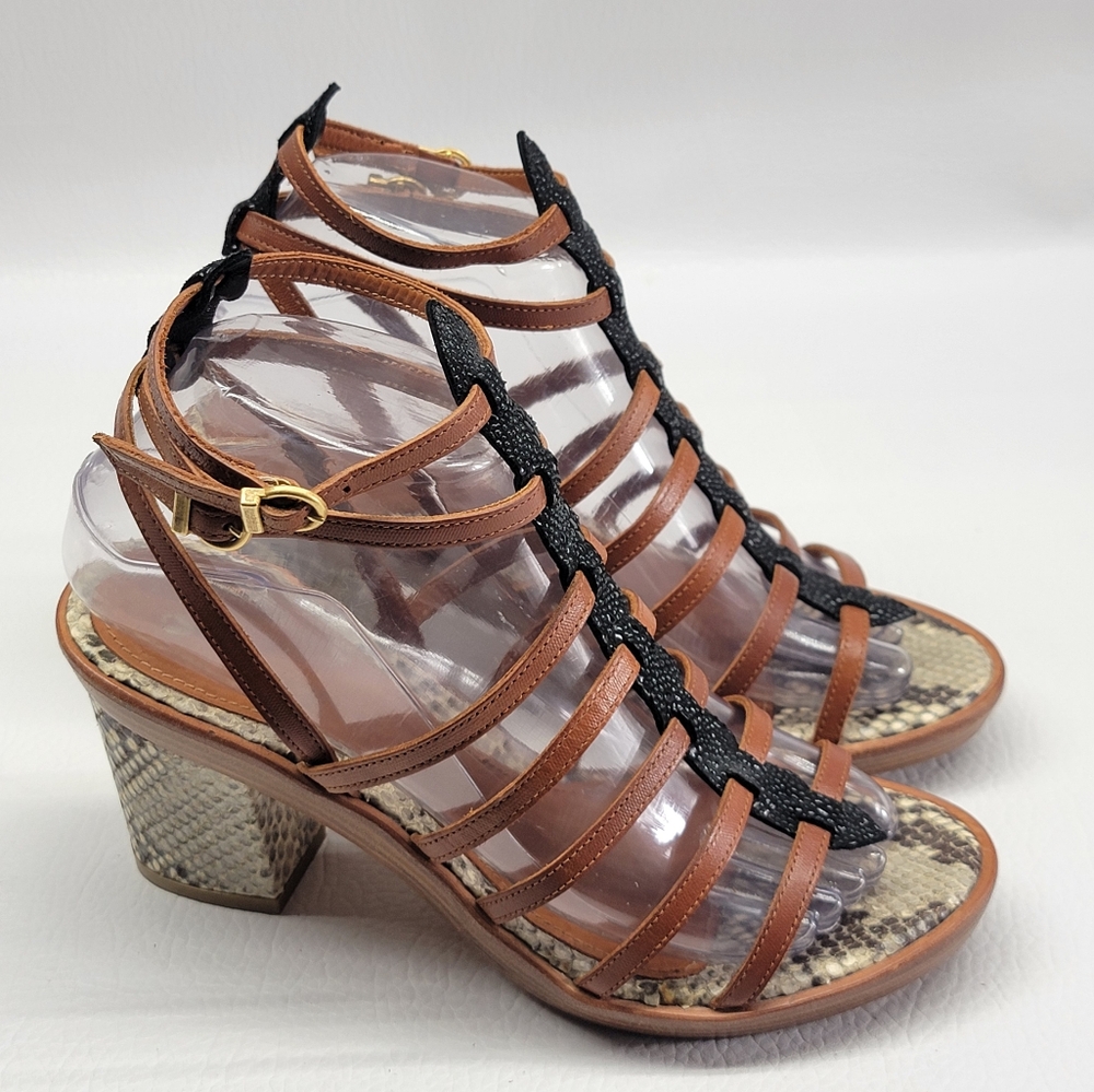 Anthropologie Leifsdottir Shoes 7 multicolor wedge block women's saldals  shoes